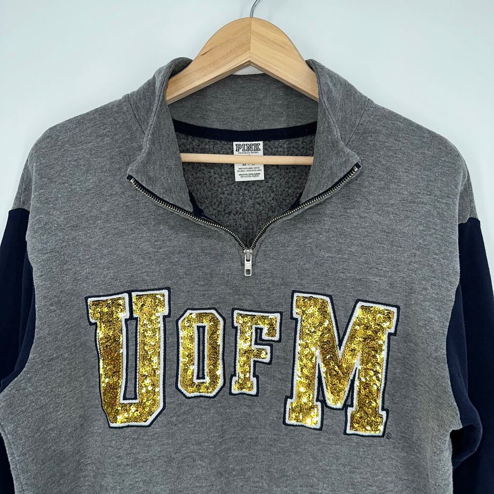 PINK University of Michigan Sweatshirt Half Zip Sequin Logo Pullover Sweatshirt